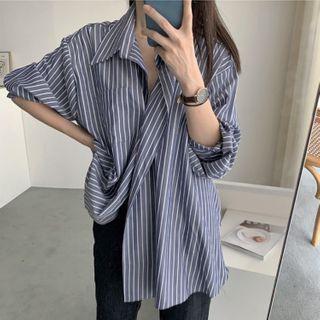 Long-sleeve Asymmetrical Striped Shirt