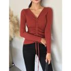 Drawcord Slim-fit Ribbed Knit Top