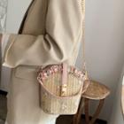 Embroidered Straw Bucket Bag