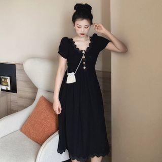 Scallop Trim Short-sleeve Midi A-line Dress