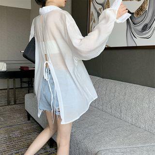 Long-sleeve Open-back Sheer Shirt