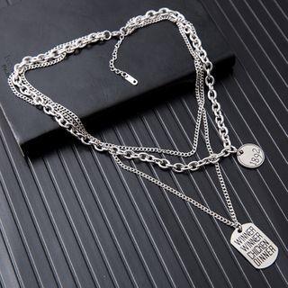 Stainless Steel Tag Pendant Layered Necklace 1892 - As Shown In Figure - One Size