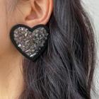 Heart Ear Stud 1 Pair - Silver & Black - One Size