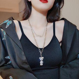 Bear Rhinestone Pendant Layered Necklace 1 Pc - 2460 - Silver - One Size