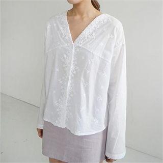 V-neck Embroidered-detail Blouse