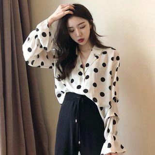 Polka Dot Notch-lapel Blouse Dots - One Size