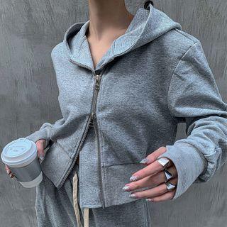 Asymmetrical Zip Hoodie Gray - One Size