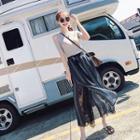 Set: Short-sleeve Cold-shoulder T-shirt + Print Wide-leg Pants