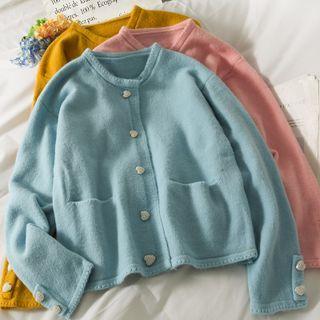 Crew-neck Loose Cardigan With Pockets