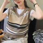Striped Sweater Vest Stripe - Black & Khaki - One Size