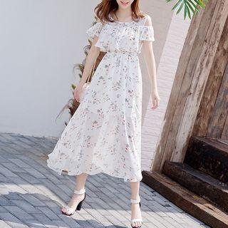 Cutout Ruffled A-line Midi Dress