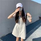Short-sleeve Button-up Mini Dress White - One Size