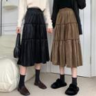 Elastic Waist Velvet Midi Skirt