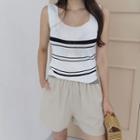 Square-neck Striped Sleeveless Knit Top