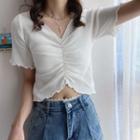 Short-sleeve Ruched Crop Knit Top