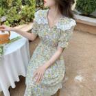 Peter Pan Collar Short-sleeve Floral Dress