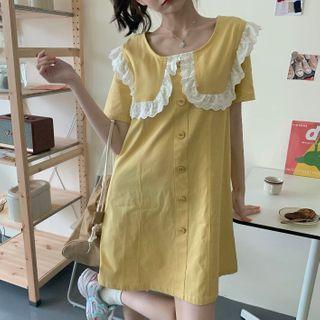 Short-sleeve Ruffle Collar Mini A-line Dress