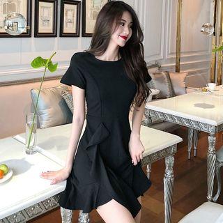 Short-sleeve Mini A-line Dress Black - One Size