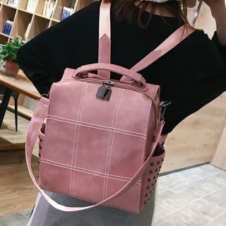 Studded Contrast Stitching Faux Leather Backpack