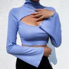 Turtleneck Cutout Ribbed Cropped Knit Top
