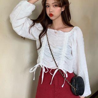 Puff-sleeve Smocked Blouse White - One Size