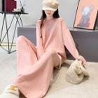 Set: Long Sleeve Round Neck Knit Top + Wide Leg Knit Pants
