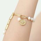 Faux Pearl Chain Bracelet 1pc - Gold & White - One Size