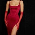 Spaghetti-strap Square-neck Slit Satin Mini Sheath Dress
