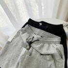 Plain Lace-up Wide-leg Short Sweatpants