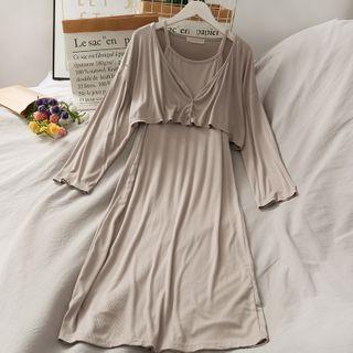 Set: Cropped Light Cardigan + Midi Slipdress