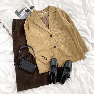 Corduroy Blazer / Slit Midi Skirt