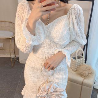 Lace Panel Long-sleeve Mini Mermaid Sheath Dress