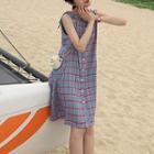 Gingham Sleeveless Dress As Shown As Figure - One Size