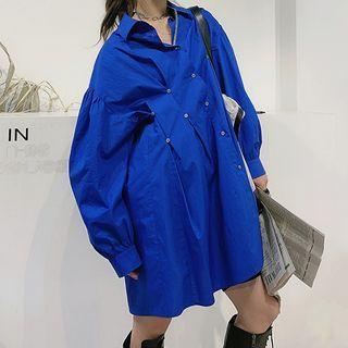 Long-sleeve Button Mini A-line Shirt Dress