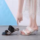 Transparent Block Heel Glitter Mesh Slide Sandals