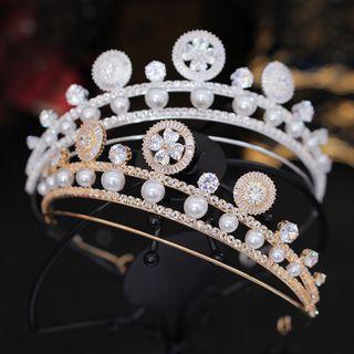 Set: Wedding Faux Pearl Rhinestone Tiara + Earring