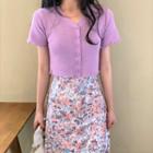 Short-sleeve Buttoned Top / Floral Skirt