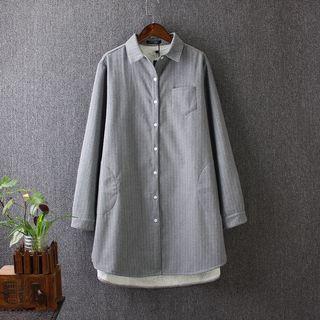 Fleece Lined Pinstriped Long Shirt