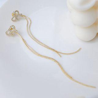Rhinestone Bow Fringed Earring 1 Pair - Silver - One Size