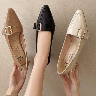 Buckled Pointed Faux Leather Pumps