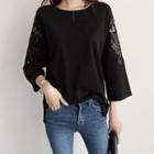 Sequined 3/4-sleeve Cotton T-shirt