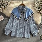 Long Sleeve Lapel Check Shirt Blue - One Size