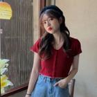 V-collar Knit Short-sleeved Top