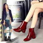 Buckled Chunky-heel Patent Short Boots