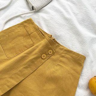 Plain Asymmetric High-waist Slim-fit A-line Shorts