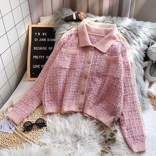 Polo-neck Tweed Cardigan