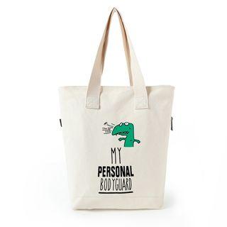 Dinosaur Print Canvas Shopper Bag Off-white - One Size