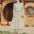 Set: Spaghetti Strap A-line Dress + Long-sleeve Frog Buttoned Top
