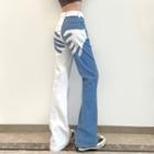 Applique Two-tone Boot-cut Jeans