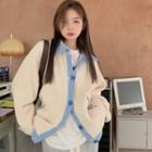 Fleece Striped Loose-fit Jacket Off-white - One Size